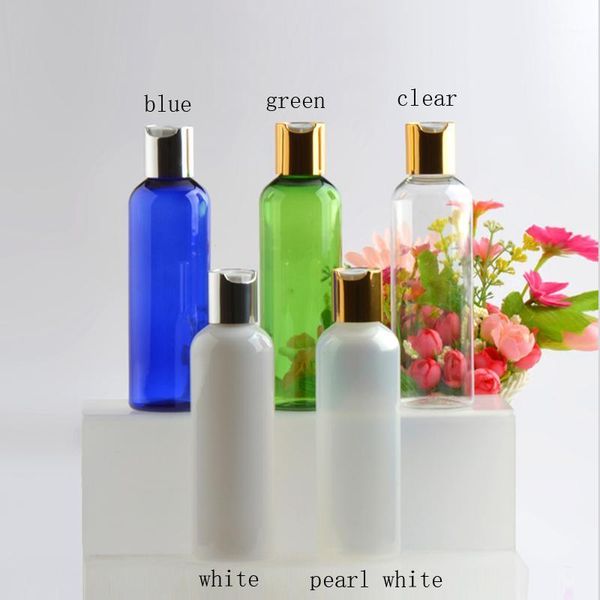 

storage bottles & jars 30pcs 200ml clear round empty pet travel bottle with gold aluminum disc cap press family oil diy spa container