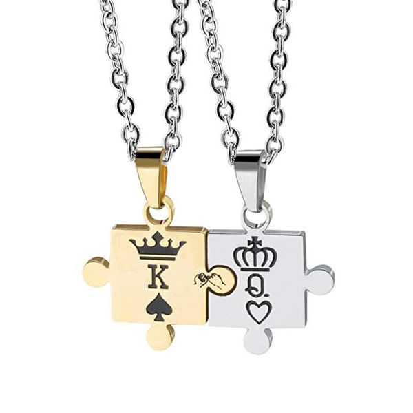 

couples necklace stainless steel keychain for women men relationship k & q matching puzzle pendan pendant necklaces, Silver