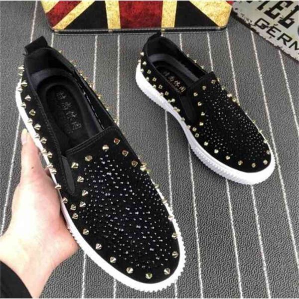 

men high luxury fashion rivet shoes suede boat sliding moccasins, Black