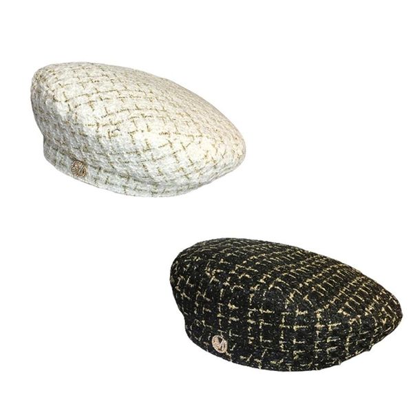 

beanies m standard plaid beret hat female ins tide retro woven octagonal spring and autumn korean version of the wild