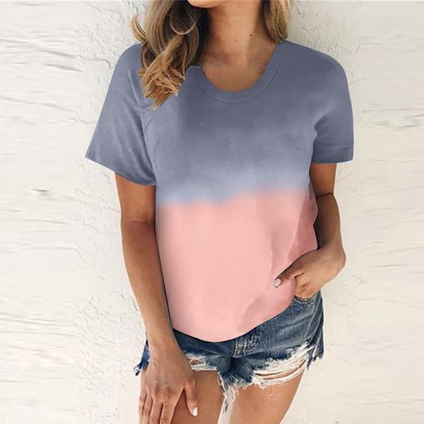 

women's t-shirt 2021 summer short-sleeved pullover round neck fashion gradient color printing loose women, White