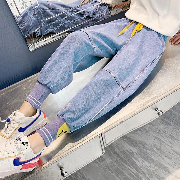 

jeans 2021 boys girls cartoon spring autumn school high waist kids denim pants children's clothing children trousers 4-13years, Blue