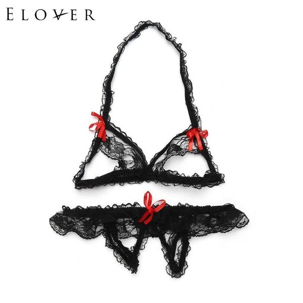 

bras sets elover erotic lingerie women's set sleepwear see-through lace underwear three point suits, Red;black