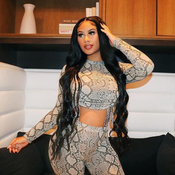 

fall snake two piece casual womens jumpsuit clothes fashion pattern long sleeve exposed navel and high waist trousers, Black;white