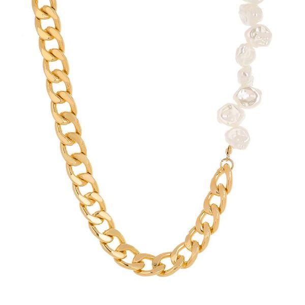 

chokers ot buckle vintage half chain flat pearl short necklace geometric linked choker collar for women jewelry, Golden;silver