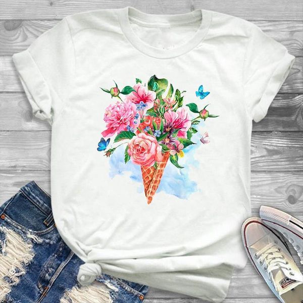 

fashion flowers print summer women white harajuku feminina kawaii clothes