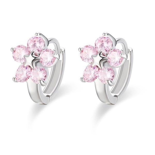 

hoop & huggie cute star five pink cz flower small circle loop huggies earrings for womens children girls baby kids anti-allergic jewelry, Golden;silver
