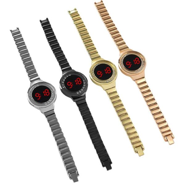 

wristwatches digital watch round simple design alloy wrist with rhinestone decor luminous led display gift for girls women ll@17, Slivery;brown