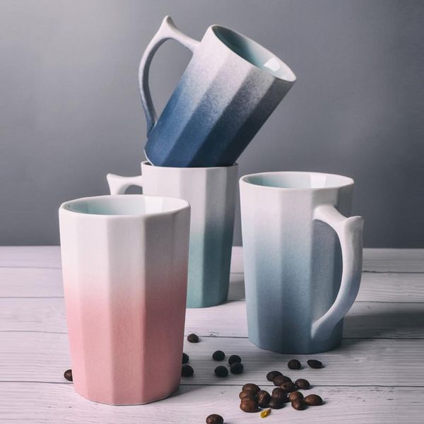 

mugs japanese ceramic matte coffee mug with lid and spoon porcelain simple gradient breakfast milk couple tea cup drinkware