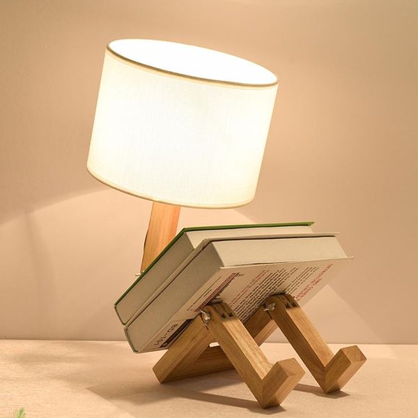 

table lamps wood robot shape folding creative european fashion study bedroom bedside linen lamp shade desk light wjb41611