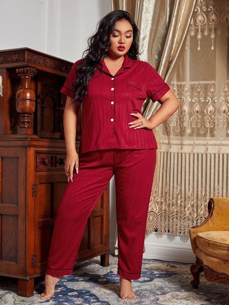 

plus contrast piping pj set t9pz#, Black;white