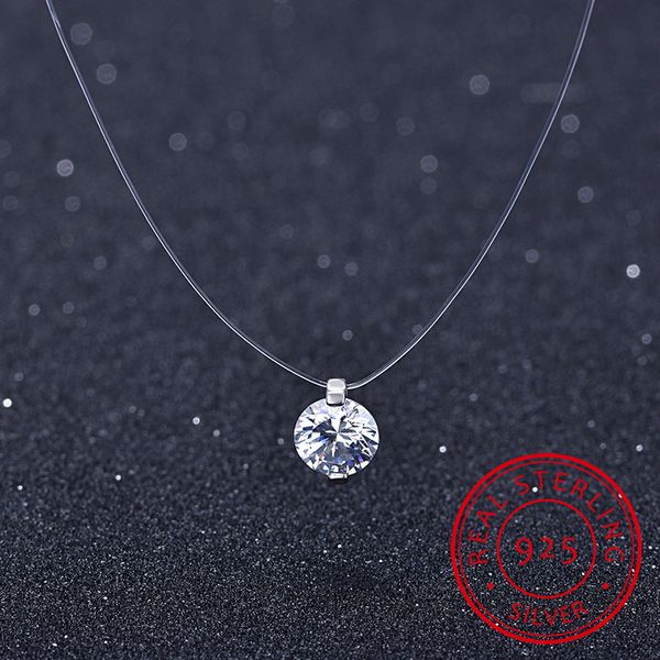 925 linee di catena invisibile in argento sterling collane girocolli 6mm zirconi pendenti per gioielli da donna X4474s