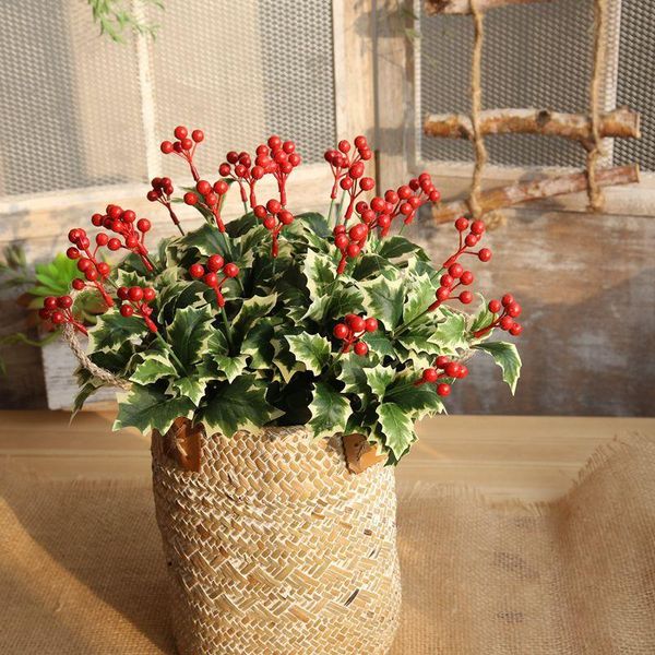 

decorative flowers & wreaths simulation red berry flower christmas fruit home table vase decoration hand holding fake wall