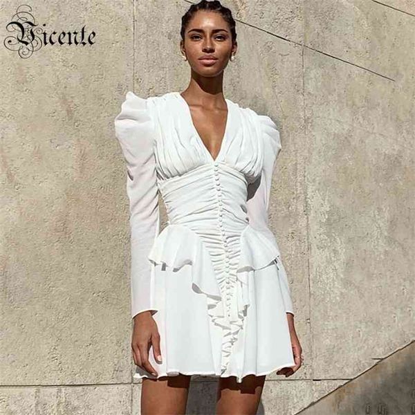 

women white dress elegant ruffles buttons vestidos celebrity patry mini 210520, Black;gray