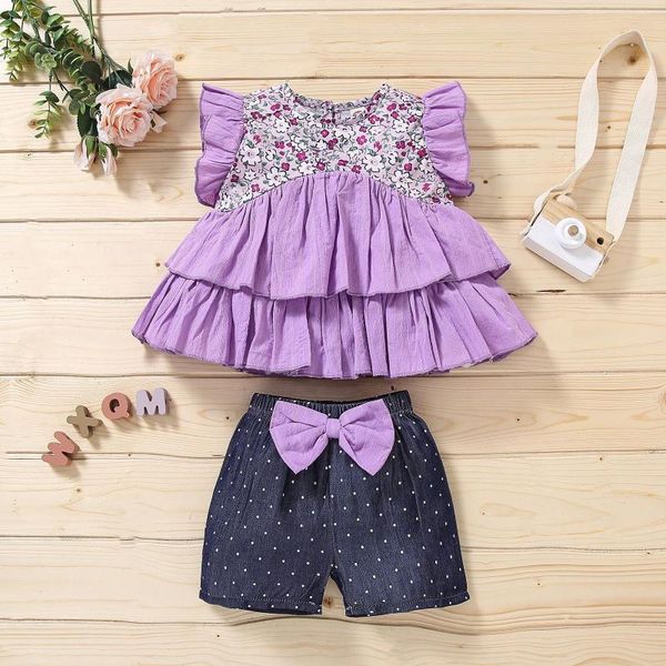 

clothing sets floral print girls dress ruffle bowknot polka dot shorts outfits set folds sleeveless summer dresses conjunto niÃ±a, White