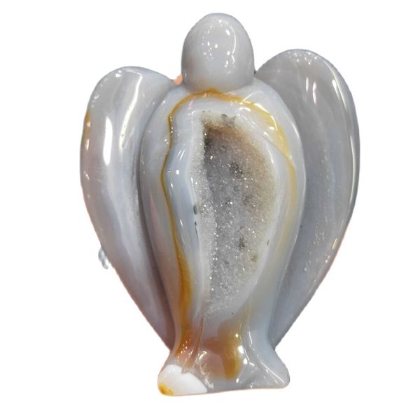 

natural gemstone agate geode crystal hole angel mineral specimen hand carved figurine craft home decor palm stone presents gifts h1015, Black