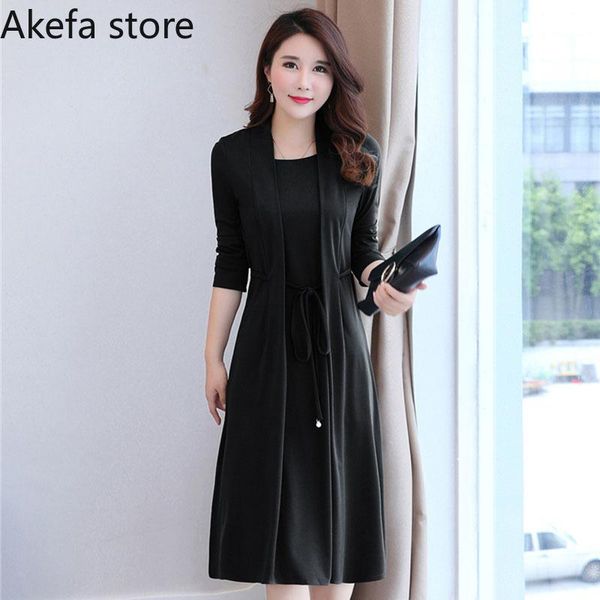 

casual dresses fashion ladies office work long dress 2021 street wear loose bodycon and slim waist plus size mom's, Black;gray