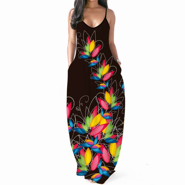 

women's digital printing v-neck dress with suspender, Black;gray