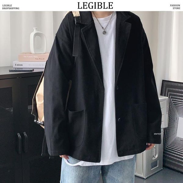 

men's jackets legible oversized men solid streetwear casual loose suit jacket coats 2021 autumn hip hop, Black;brown