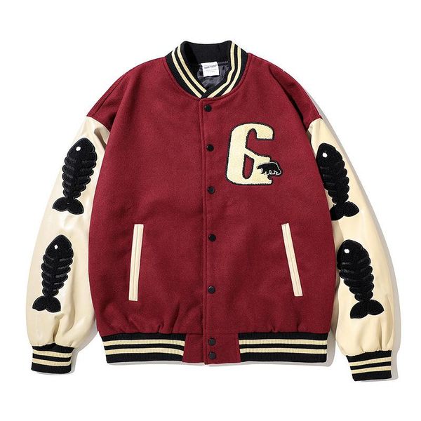 

men's jackets 2021 hip hop streetwear baseball jacket coat letter g bone embroidery stand-up collar japanese bomber college, Black;brown