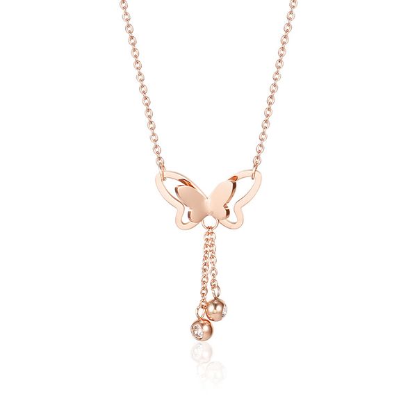 

rose gold stainless steel cute butterfly pendant necklace with tassel, Silver