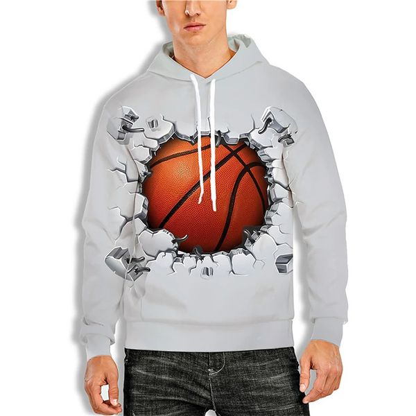

basketball broken men's 3d printed hoodie visual impact party punk gothic round neck american sweatshirt hoodie, Black