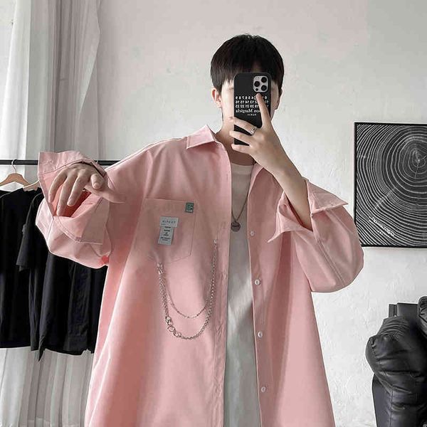 

men's jackets spring fall korean fashion oversized sleeve long kpop shirt couple ulzzang plus size thin jacket of the women's hip, Black;brown