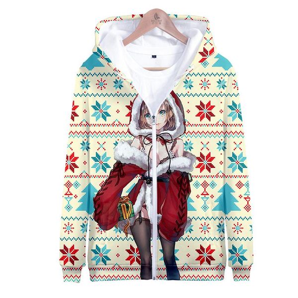 

men's hoodies & sweatshirts fashion merry christmas cute girls 3d hoody costume men women zipper jackets long sleeve hooded clothes, Black