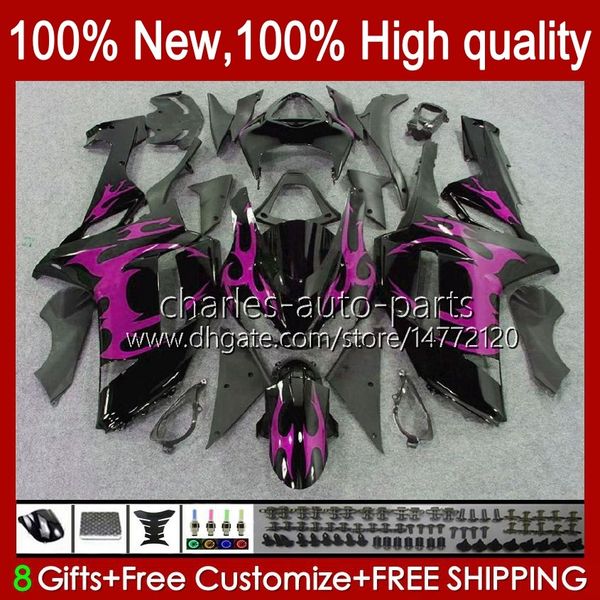 Kit Body para Kawasaki Ninja ZX 6R 600 CC 600cc 6 R Zx-600 2007 2008 Bodywork 10No.109 ZX-636 ZX600C ZX636 07-08 ZX-6R ZX 636 ZX600 ZX6R 07 08 Motocicleta Flames Rosa