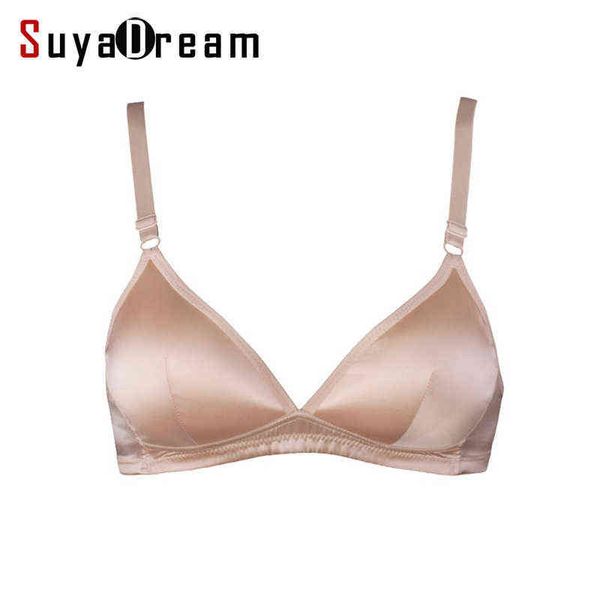 Suyadream mulheres sutiãs sem fio sutiã sem costura 100% natural forro de seda todos os dias 3/4 copo nude rosa preto roupa interior 211217