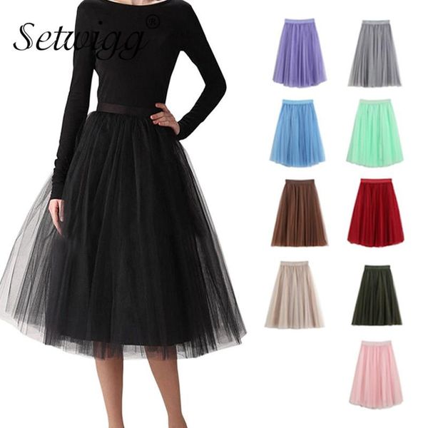 

skirts womens layered puffy midi tulle skirt fashion tutu women ball gown party lolita faldas saia pink purple green, Black