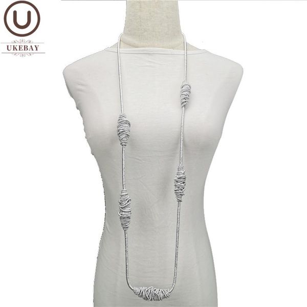 

pendant necklaces ukebay designer luxury necklace women handmade jewelry alloy gold black torques sweater chain accessories, Silver