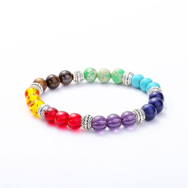 

beaded, strands fashion handmade beaded seven chakra yoga tiger eye stone men's and women's energy bracelet, Black