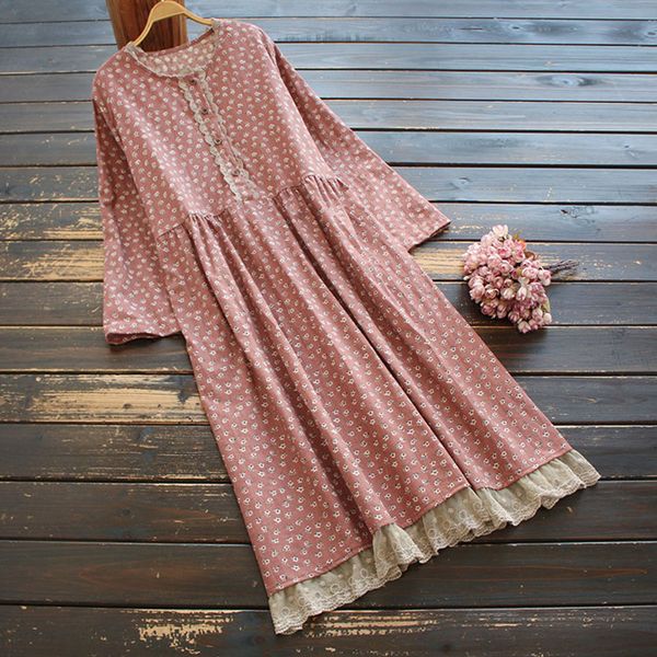 

casual dresses lamtrip lace layers suowers print long sleeve o-neck vintage mori girl 2021 spring yew2, Black;gray
