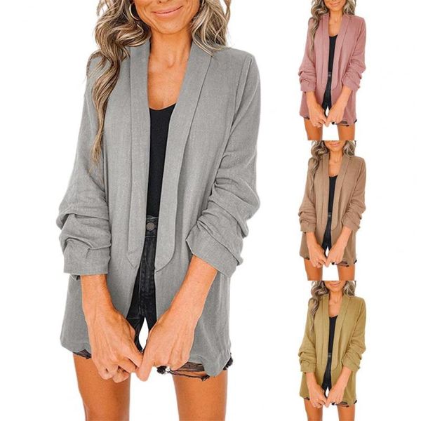 

women's suits & blazers drop women blazer solid color cardigan turn-down collar casual lady suit for work, White;black