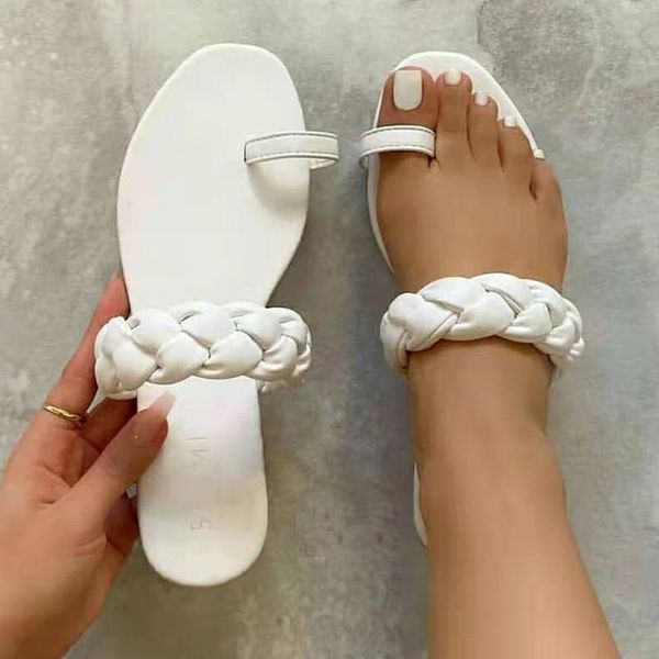 

slippers 2021 fashion woven summer shoes women's woman solif comfort non-slip outside wear female slides large size footwear, Black