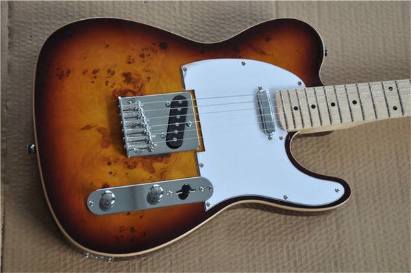 

6 strings tobacco sunburst electric guitar with burl mapleveneer,maple fretboard