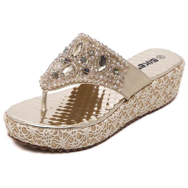 

sell women summer comfortable breathable flat sandals shoes woman flip flop crystal casual beach size, Black