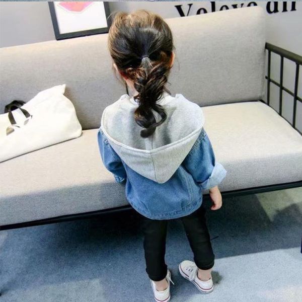 

jackets spring/autumn 2021 girls jacket denim korean loose hooded children's teenage baby clothes coat for girl 1-8t, Blue;gray