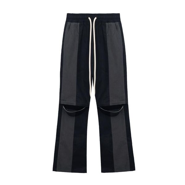 

men's pants hip knee hole color block drawstring couple casual trousers streetwear harajuku oversize retro spliced baggy mens, Black