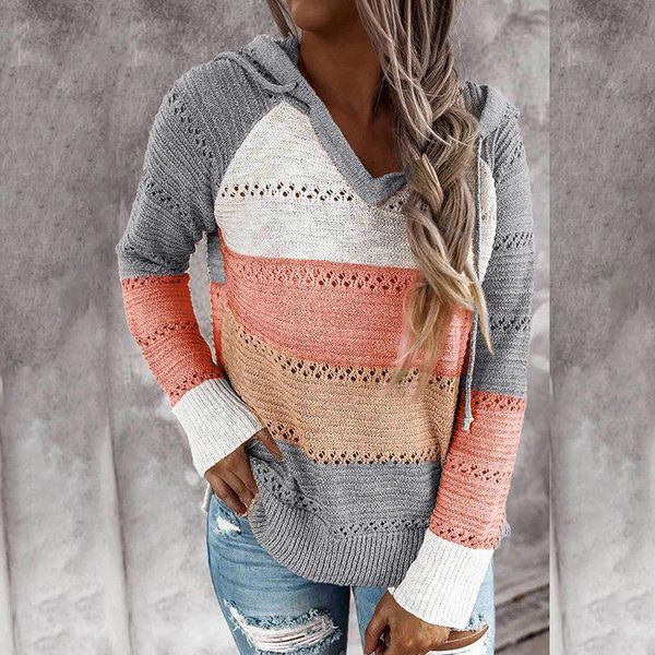 

sweater women color patchwork hollow out v-neck pullovers ladies womens hooded knit hoodies women's sweaters, White;black