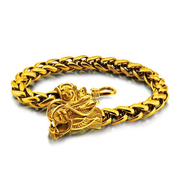 

cuff wholesale fashion men's gold color hip hop rock bracelet china punk style 20cm 7.5mm classic dragon head valentine gif, White