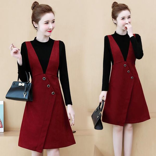 

casual dresses coigarsam 5xl plus size patchwork women one-piece dress korean winter upset turtleneck 9611, Black;gray