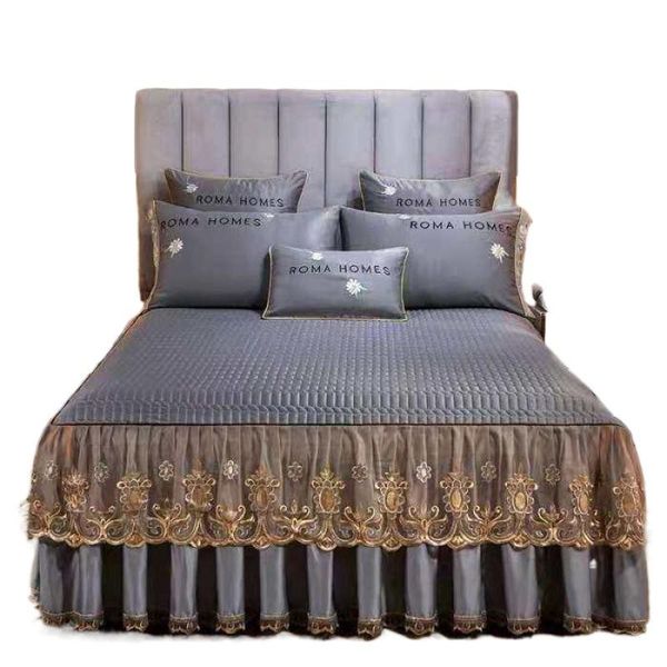 

sheets & sets european-style satin silk quilted bed skirt one-piece bedspread non-slip cover three-piece 1.5 mattress 1.8 sheet
