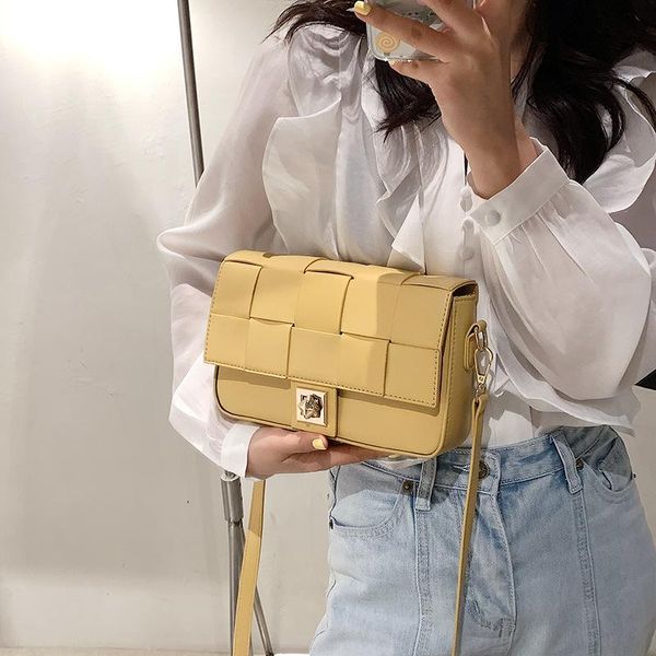 

shoulder bags fashion weave design small lock crossbody for women 2021 spring trend quality pu leather bag female travel handbag