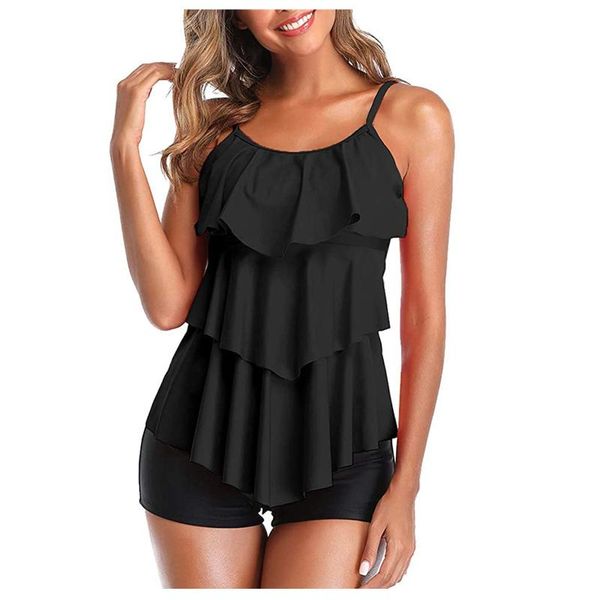 

women's swimwear plus size two piece swimsuit flounce print pleated women ruffle tankini push up shorts bathing suit 2xl beach, White;black