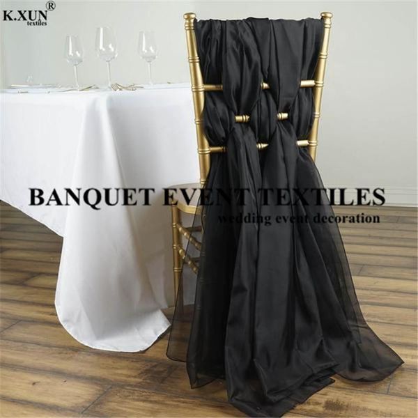 

white black color chiffon chiavari chair sash tie bow cap hood for out door wedding event party banquet decoration sashes