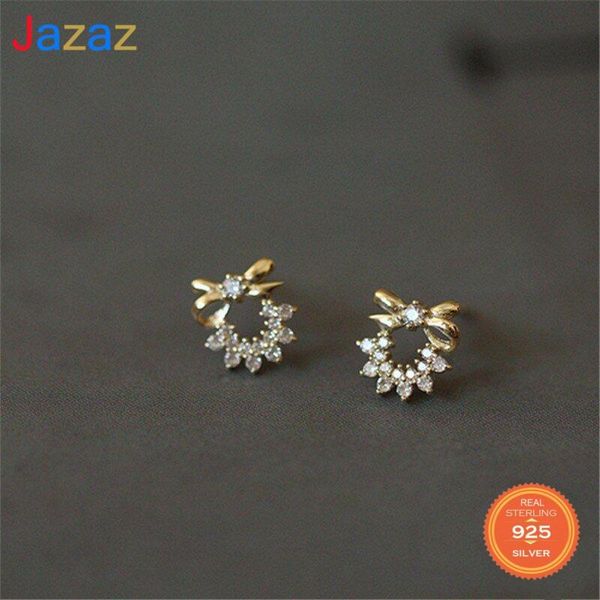 

stud jazaz 925 sterling silver european creative pavÃ© crystal bow earrings women compact temperament wedding jewelry d001729, Golden;silver