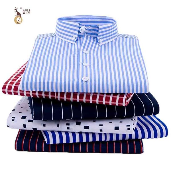 

aoliwen men's print long sleeve shirt plaid stripe fashion casual shirt men high street style polyester comfortable slimfit 210721, White;black