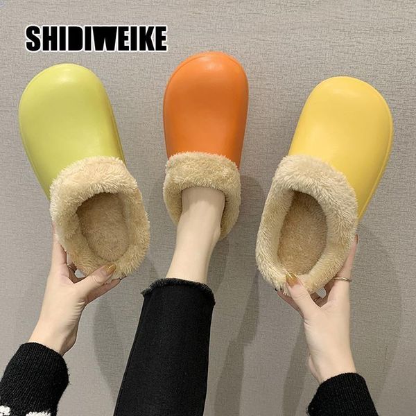 

women eva slippers 2021 waterproof winter cotton warm plush house shoes lovers va349, Black